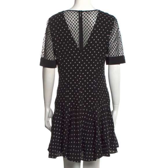 REBECCA TAYLOR Black Polka Dot Lace Sleeve Mini Dress with Flutter Hem 0… - Picture 4 of 16